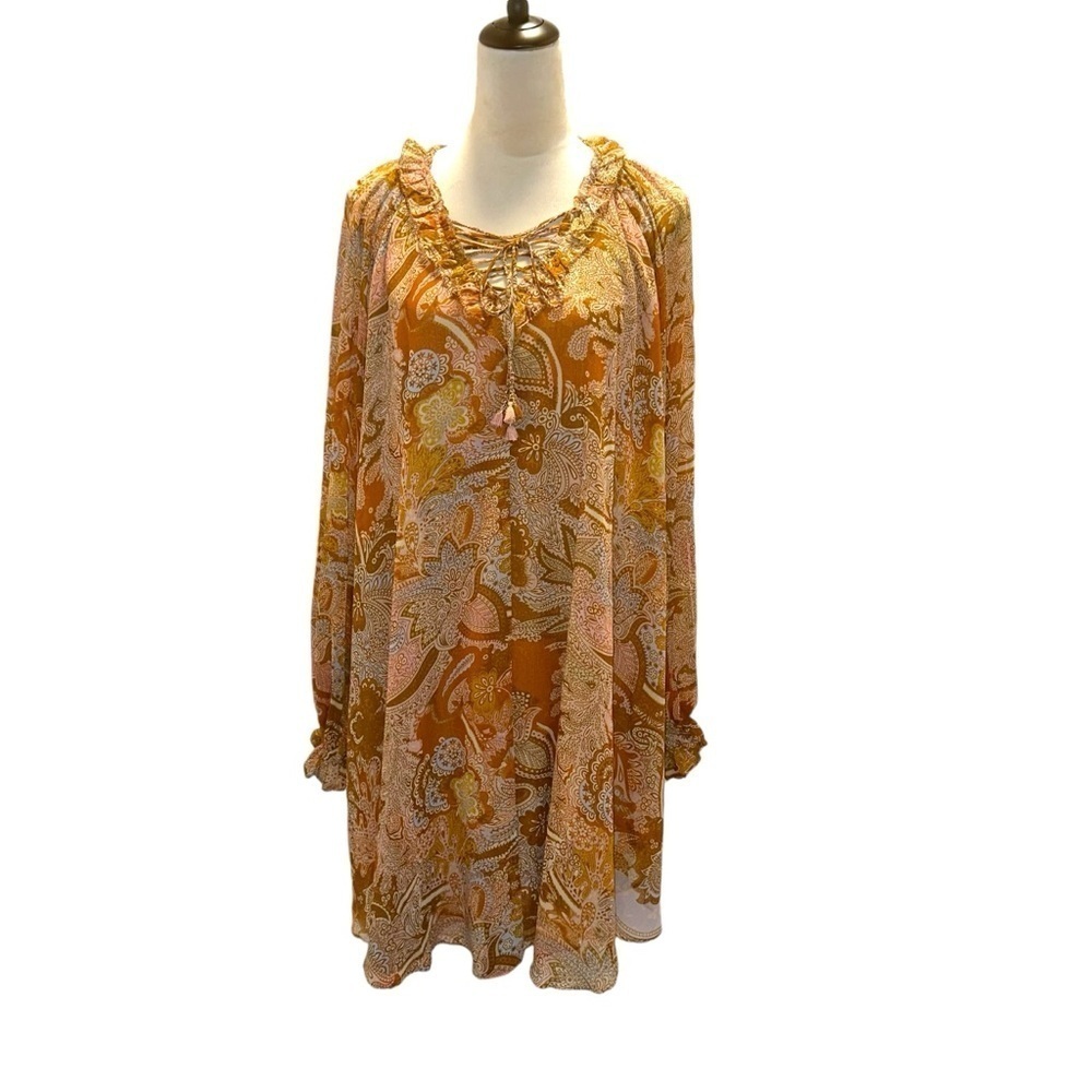 Haute Hippie Paisley Long Sleeve Swing Mini Dress Extra Large XL NWT